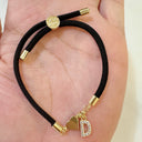 Initial Bracelet A to Z for Women, Black Cord with Gold Letter and Heart Charm