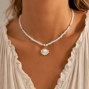 Shell Seed Bead Necklace, White Boho Beach Necklace for Women