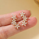 Flower Earrings for Women, Sparkling Gold Five Petal Earrings