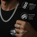 Keegan Men's Cuban Chain Necklace, Bracelet and Ring Set, view 5
