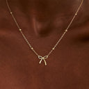 Bow Necklace for Women, Dainty 18K Gold Plated Bow Pendant
