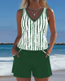 Ilona printed V-neck tankini set with pockets, view 3