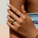 Keira Gold Stacked Ring with Green Stones, view 2