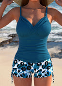 Claudine ribbed tankini top with printed swim shorts