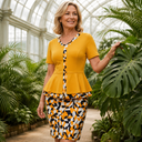 Macy two-piece set with peplum top and matching pencil skirt, view 4