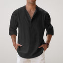 Tamarama Men's Linen Look Cotton Henley Shirt, view 2