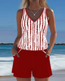 Ilona printed V-neck tankini set with pockets, view 2