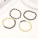 Black and Gold Bead Bracelet Set of 4, Boho Stretch Bracelets for Women