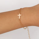 Sideways Cross Bracelet for Women, Adjustable Boho Chain Bracelet