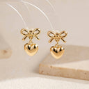 Bow Heart Drop Earrings for Women, Vintage Gold Earrings