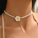 Plumeria Flower Bead Necklace, Hawaiian Seed Bead Necklace, White, Blue or Pink