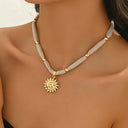 Sun Pendant Bead Necklace, 14K Gold Plated Boho Necklace for Women