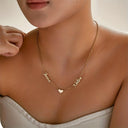 Couple Name Necklace, Two Custom Names with Heart Charm, 18K Gold Plated Stainless Steel