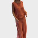 Peggy boho two-piece set with pocket in natural tones, view 3