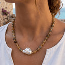 Boho Bead Necklace, Handmade Glass Bead Necklace, Green, Blue, Rose or Khaki