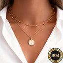 Layered Coin Necklace, 304 Stainless Steel, Gold or Silver for Women