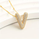 Sparkling Bubble Initial Necklace, Cubic Zirconia Letter Pendant, 18K Gold Plated