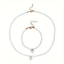 White Bead Heart Necklace and Bracelet Set, Beach Jewellery Set for Women