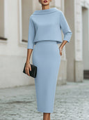 Marley two-piece skirt set with boat neck top and straight skirt, view 10