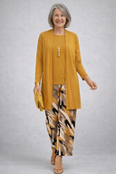 Amaris yellow 3 piece set with abstract print wide leg trousers