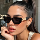 Portofino black square sunglasses with gold chain link temples