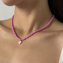Heart Seed Bead Necklace, Handmade Boho Necklace, Pink, White, Purple or Yellow