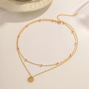 Layered Coin Necklace, 304 Stainless Steel, Gold or Silver for Women