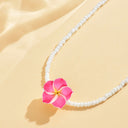 Plumeria Flower Bead Necklace, Hawaiian Seed Bead Necklace, White, Blue or Pink
