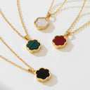 Clover Pendant Necklace for Women, Gold Tone with Black, Green or White Enamel