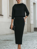 Marley two-piece skirt set with boat neck top and straight skirt, view 3
