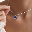Evil Eye Necklace, Blue Evil Eye Pendant, Silver Tone, Protection Necklace