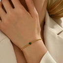 Green Stone Bracelet for Women, 18K Gold Plated Stainless Steel