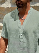 Burleigh Men's Mandarin Collar Half-Button Summer Shirt, view 23