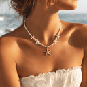 Starfish Seed Bead Necklace, White Boho Beach Necklace for Women