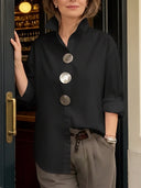 Harlow stand collar blouse with silver statement buttons, view 5