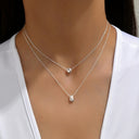 Double Layer Drop Necklace for Women, Dainty Layered Necklace, Gold or Silver