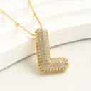 Sparkling Bubble Initial Necklace, Cubic Zirconia Letter Pendant, 18K Gold Plated