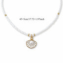 Shell Seed Bead Necklace, White Boho Beach Necklace for Women