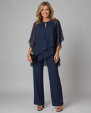 Liora layered two-piece set with asymmetric chiffon blouse and wide-leg pants, view 3