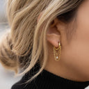 Faye Gold Drop Hoop Earrings, view 3