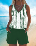 Ilona printed V-neck tankini set with pockets, view 9