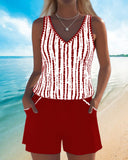 Ilona printed V-neck tankini set with pockets, view 6