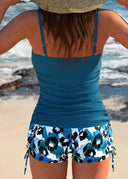 Claudine ribbed tankini top with printed swim shorts, view 2