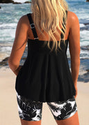 Bryn crossover tankini top with floral swim shorts, view 2