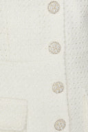 Textured Sleeveless Dress With Pearl Button Accents  - White