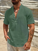 Burleigh Men's Mandarin Collar Half-Button Summer Shirt, view 4