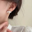 Flower Stud Earrings for Women, White Petal Studs, Gold Tone