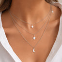 Star and Moon Layered Choker Necklace, Adjustable, Gold or Silver for Women