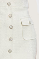 Textured Sleeveless Dress With Pearl Button Accents  - White