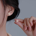 Daisy Stud Earrings for Women, Small Silver Flower Studs